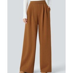 Halara High Waist Side Pocket Pleated Wide Leg Pull On Pants Size Small Ginger